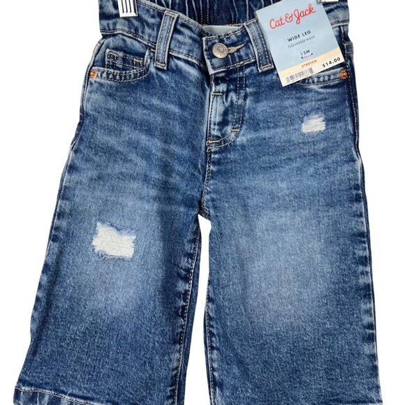 Cat & Jack Distressed Wide Leg Jeans - Picture 1 of 10